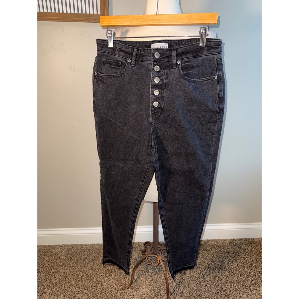 LOFT The Curvy Skinny High Rise Button Fly Jeans Black Wash Size 10
